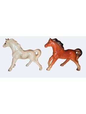 Pair Of Vintage Horse Figurines Chestnut Brown Cream Colors Mid-Century Decorati